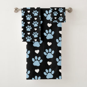 Pattern Of Paws, Dog Paws, Blue Paws, White Hearts