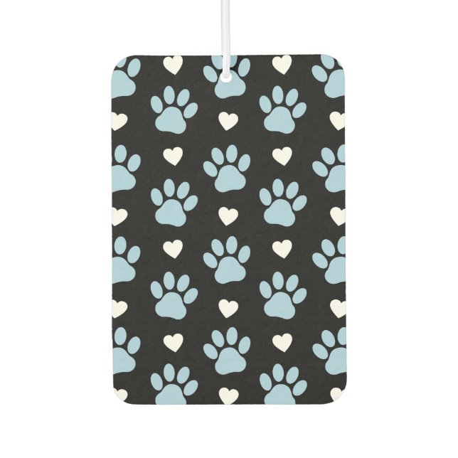 Pattern Of Paws, Dog Paws, Blue Paws, White Hearts Air Freshener (Front)