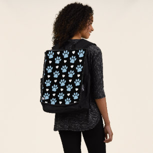 Pattern Of Paws, Dog Paws, Blue Paws, White Hearts Backpack