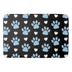 Pattern Of Paws, Dog Paws, Blue Paws, White Hearts Bath Mat