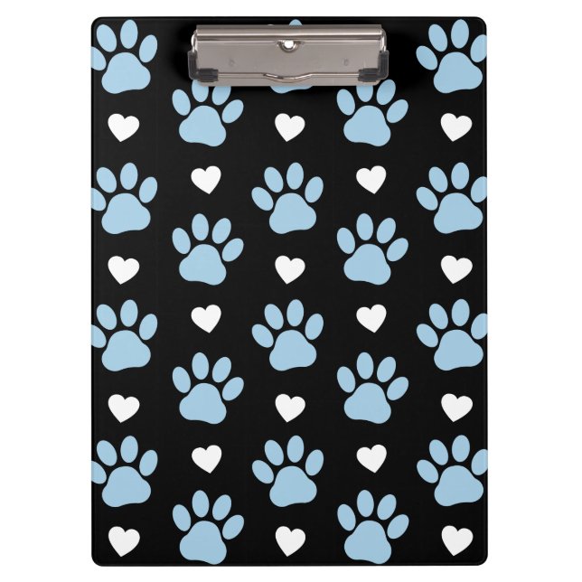Pattern Of Paws, Dog Paws, Blue Paws, White Hearts Clipboard (Front)