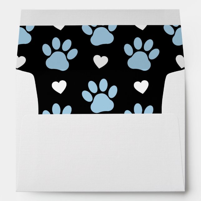 Pattern Of Paws, Dog Paws, Blue Paws, White Hearts Envelope (Back (Bottom))