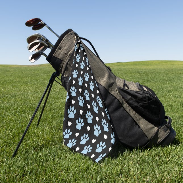 Pattern Of Paws, Dog Paws, Blue Paws, White Hearts Golf Towel (Green)