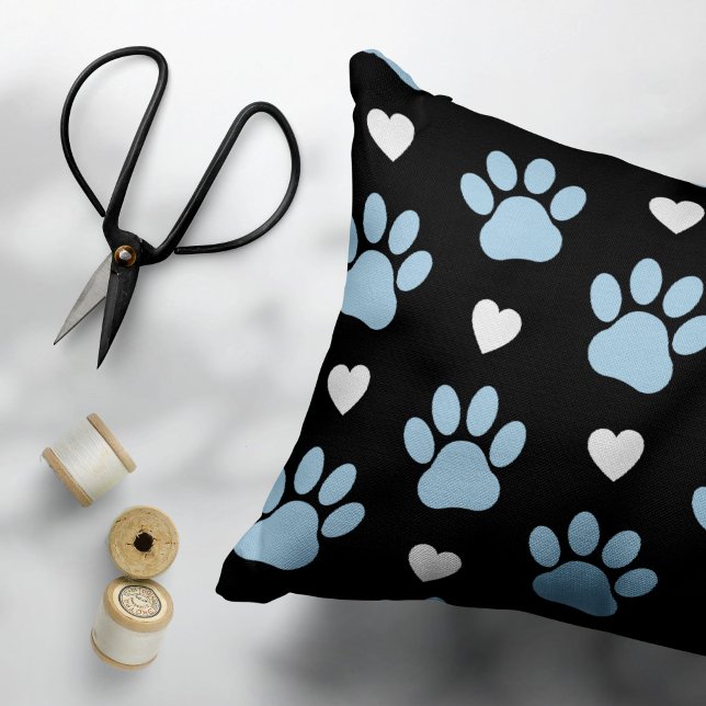 Pattern Of Paws, Dog Paws, Blue Paws, White Hearts Pillowcase (Creator Uploaded)