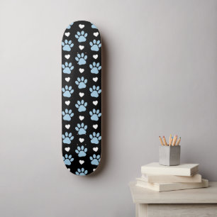 Pattern Of Paws, Dog Paws, Blue Paws, White Hearts Skateboard