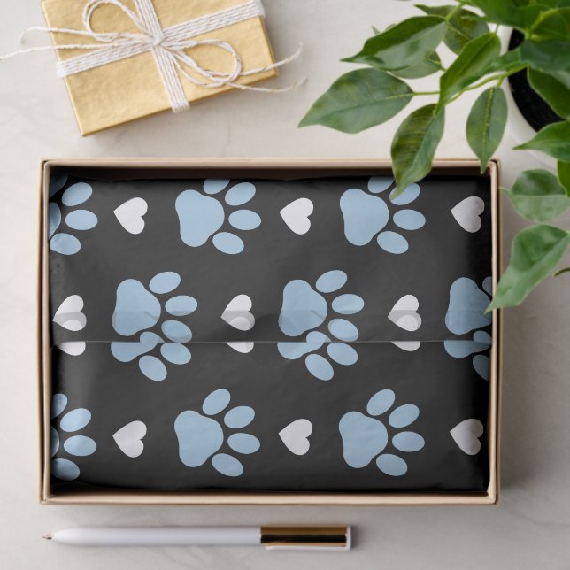 Pattern Of Paws, Dog Paws, Blue Paws, White Hearts Tissue Paper (Gift)