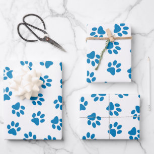 Pattern Of Paws, Dog Paws, Blue Paws Wrapping Paper Sheet