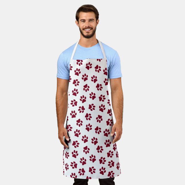 Pattern Of Paws, Dog Paws, Burgundy Paws Apron (Worn)