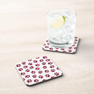 Pattern Of Paws, Dog Paws, Burgundy Paws Coaster