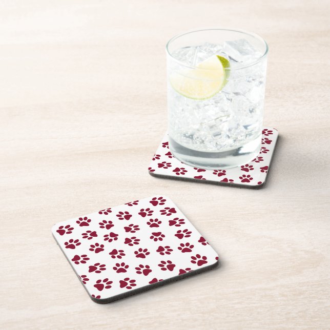 Pattern Of Paws, Dog Paws, Burgundy Paws Coaster (Right Side)