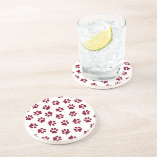 Pattern Of Paws, Dog Paws, Burgundy Paws Coaster