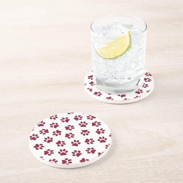 Pattern Of Paws, Dog Paws, Burgundy Paws Coaster (Side)
