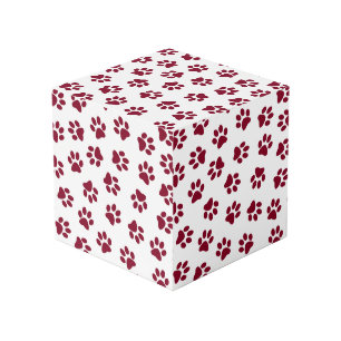 Pattern Of Paws, Dog Paws, Burgundy Paws Cube