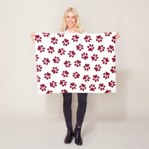 Pattern Of Paws, Dog Paws, Burgundy Paws Fleece Blanket