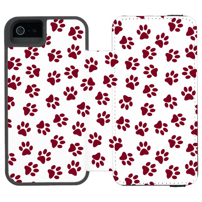 Pattern Of Paws, Dog Paws, Burgundy Paws Incipio iPhone Wallet Case (Folio Open)