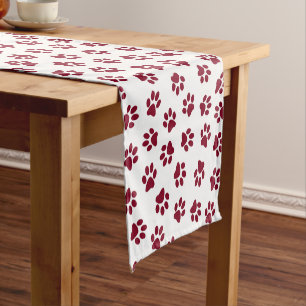 Pattern Of Paws, Dog Paws, Burgundy Paws Short Table Runner