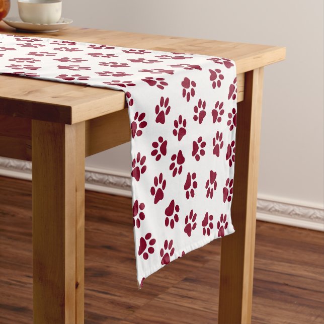 Pattern Of Paws, Dog Paws, Burgundy Paws Short Table Runner (In Situ)