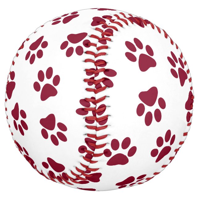Pattern Of Paws, Dog Paws, Burgundy Paws Softball (Angled)