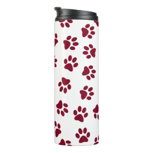 Pattern Of Paws, Dog Paws, Burgundy Paws Thermal Tumbler