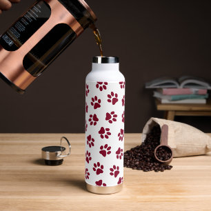 Pattern Of Paws, Dog Paws, Burgundy Paws Water Bottle