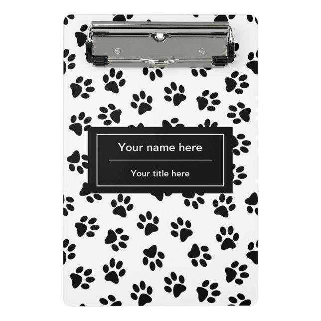 Pattern Of Paws, Dog Paws, Cat Paws, Black Paws Mini Clipboard (Front)
