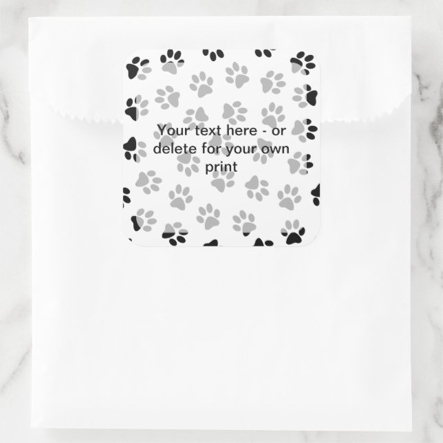 Pattern Of Paws, Dog Paws, Cat Paws, Black Paws Square Sticker (Bag)