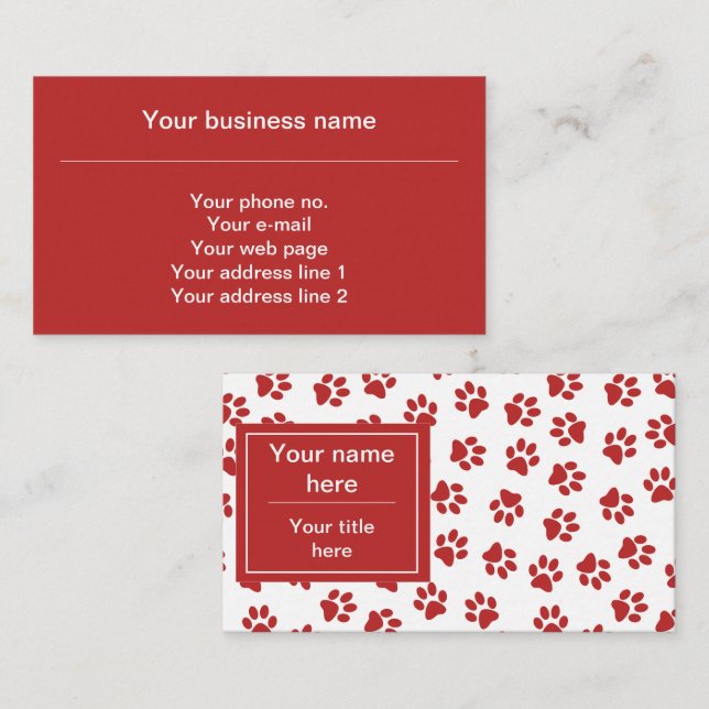 Pattern Of Paws, Dog Paws, Cat Paws, Red Paws Business Card (Front/Back)