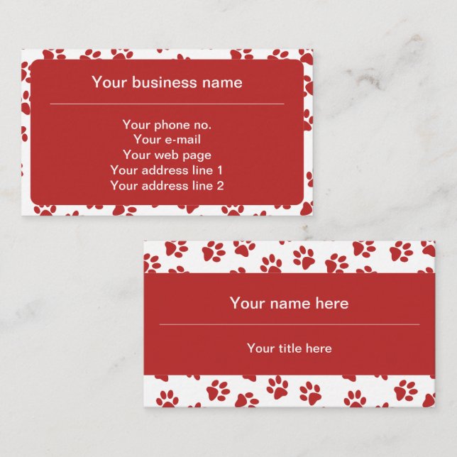 Pattern Of Paws, Dog Paws, Cat Paws, Red Paws Business Card (Front/Back)