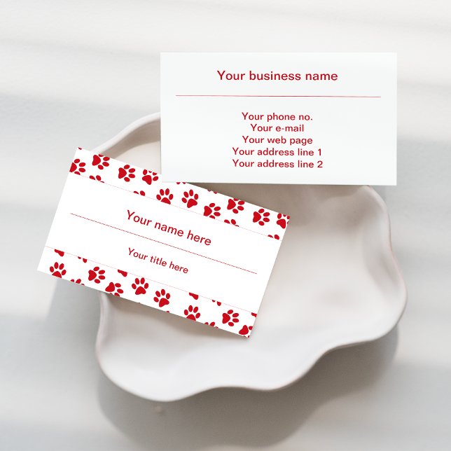 Pattern Of Paws, Dog Paws, Cat Paws, Red Paws Business Card (Creator Uploaded)