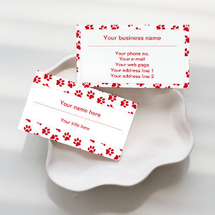 Pattern Of Paws, Dog Paws, Cat Paws, Red Paws Business Card
