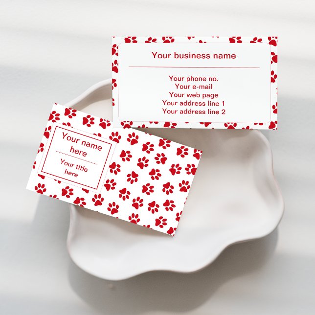 Pattern Of Paws, Dog Paws, Cat Paws, Red Paws Business Card (Creator Uploaded)