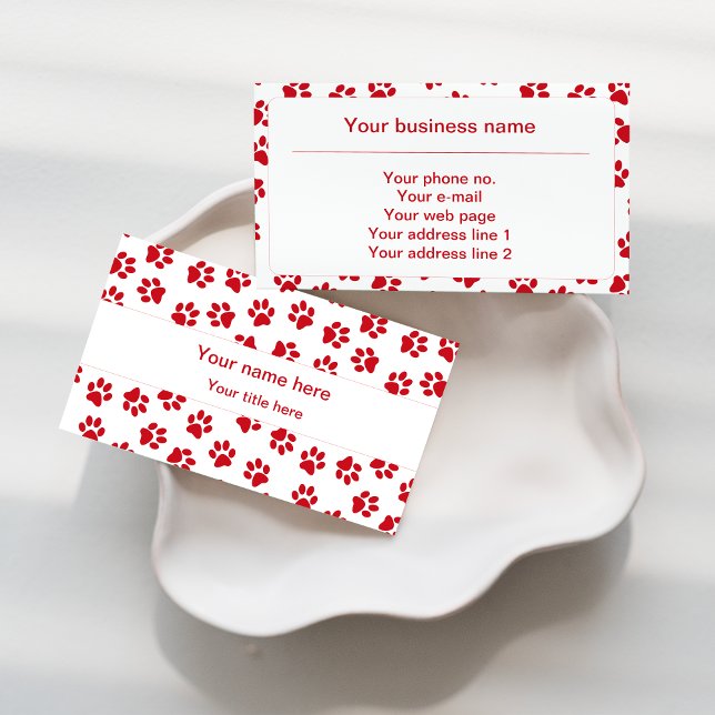 Pattern Of Paws, Dog Paws, Cat Paws, Red Paws Business Card (Creator Uploaded)