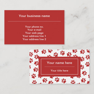 Pattern Of Paws, Dog Paws, Cat Paws, Red Paws Business Card