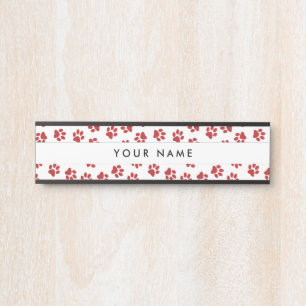 Pattern Of Paws, Dog Paws, Cat Paws, Red Paws Door Sign