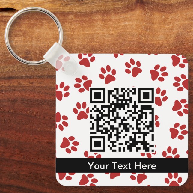 Pattern Of Paws, Dog Paws, Cat Paws, Red Paws Keychain (Front)