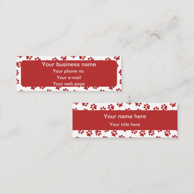 Pattern Of Paws, Dog Paws, Cat Paws, Red Paws Mini Business Card (Front/Back)