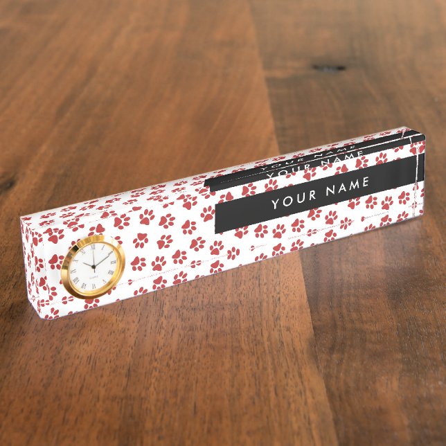 Pattern Of Paws, Dog Paws, Cat Paws, Red Paws Nameplate (Side)