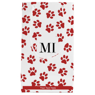 Pattern Of Paws, Dog Paws, Cat Paws, Red Paws Small Gift Bag