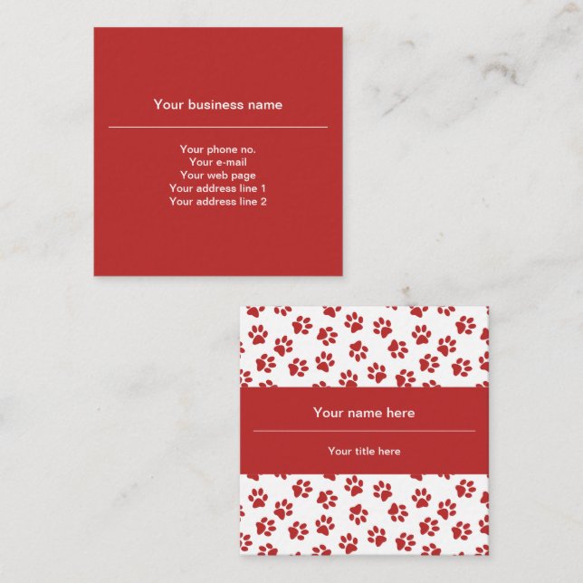 Pattern Of Paws, Dog Paws, Cat Paws, Red Paws Square Business Card (Front/Back)