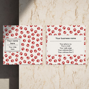 Pattern Of Paws, Dog Paws, Cat Paws, Red Paws Square Business Card