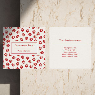 Pattern Of Paws, Dog Paws, Cat Paws, Red Paws Square Business Card