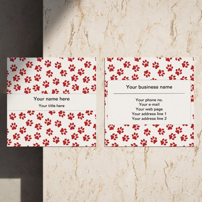 Pattern Of Paws, Dog Paws, Cat Paws, Red Paws Square Business Card (Creator Uploaded)