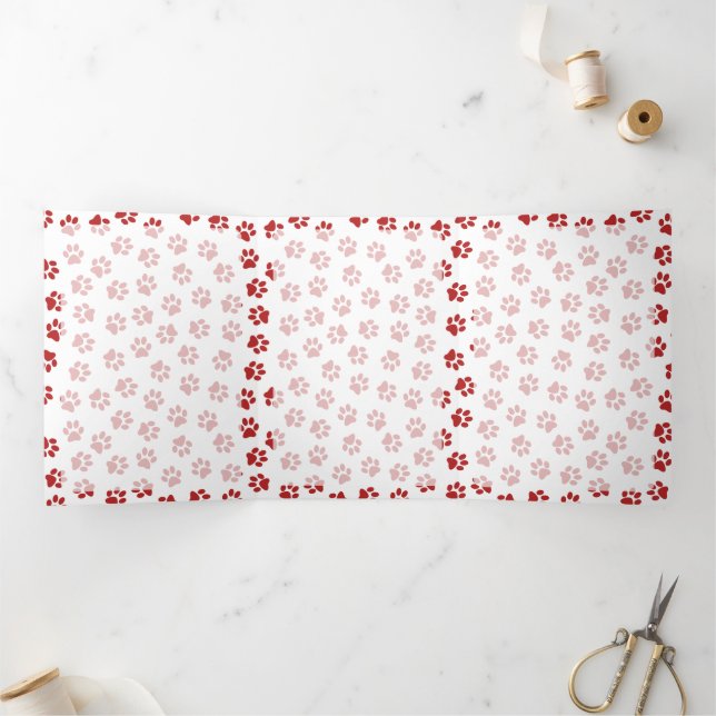 Pattern Of Paws, Dog Paws, Cat Paws, Red Paws Tri-Fold Card (Inside)