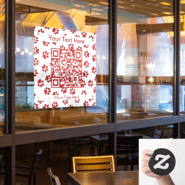 Pattern Of Paws, Dog Paws, Cat Paws, Red Paws Window Cling (Restaurant Window)