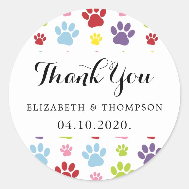 Pattern Of Paws, Dog Paws, Colourful Paws, Wedding Classic Round Sticker (Front)