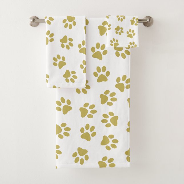 Pattern Of Paws, Dog Paws, Golden Paws Bath Towel Set (Insitu)
