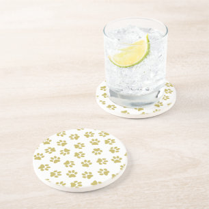 Pattern Of Paws, Dog Paws, Golden Paws Coaster