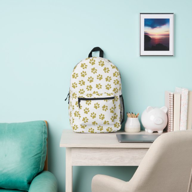 Pattern Of Paws, Dog Paws, Golden Paws Printed Backpack (Insitu)