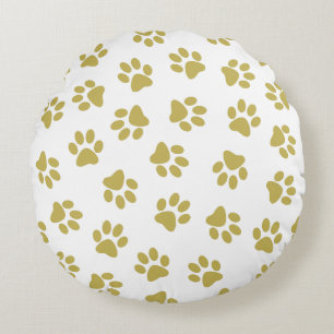 Pattern Of Paws, Dog Paws, Golden Paws Round Pillow