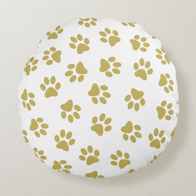 Pattern Of Paws, Dog Paws, Golden Paws Round Pillow (Front)